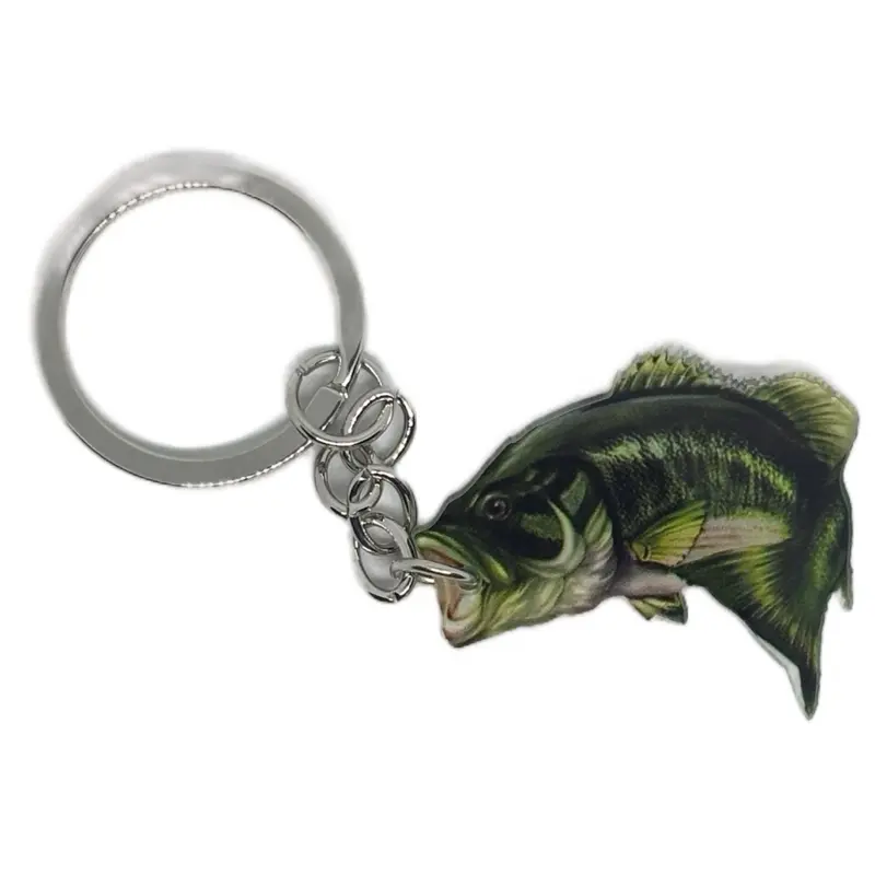 Dark Green Bass Keychain With Key Ring - Fish Design Accessory
