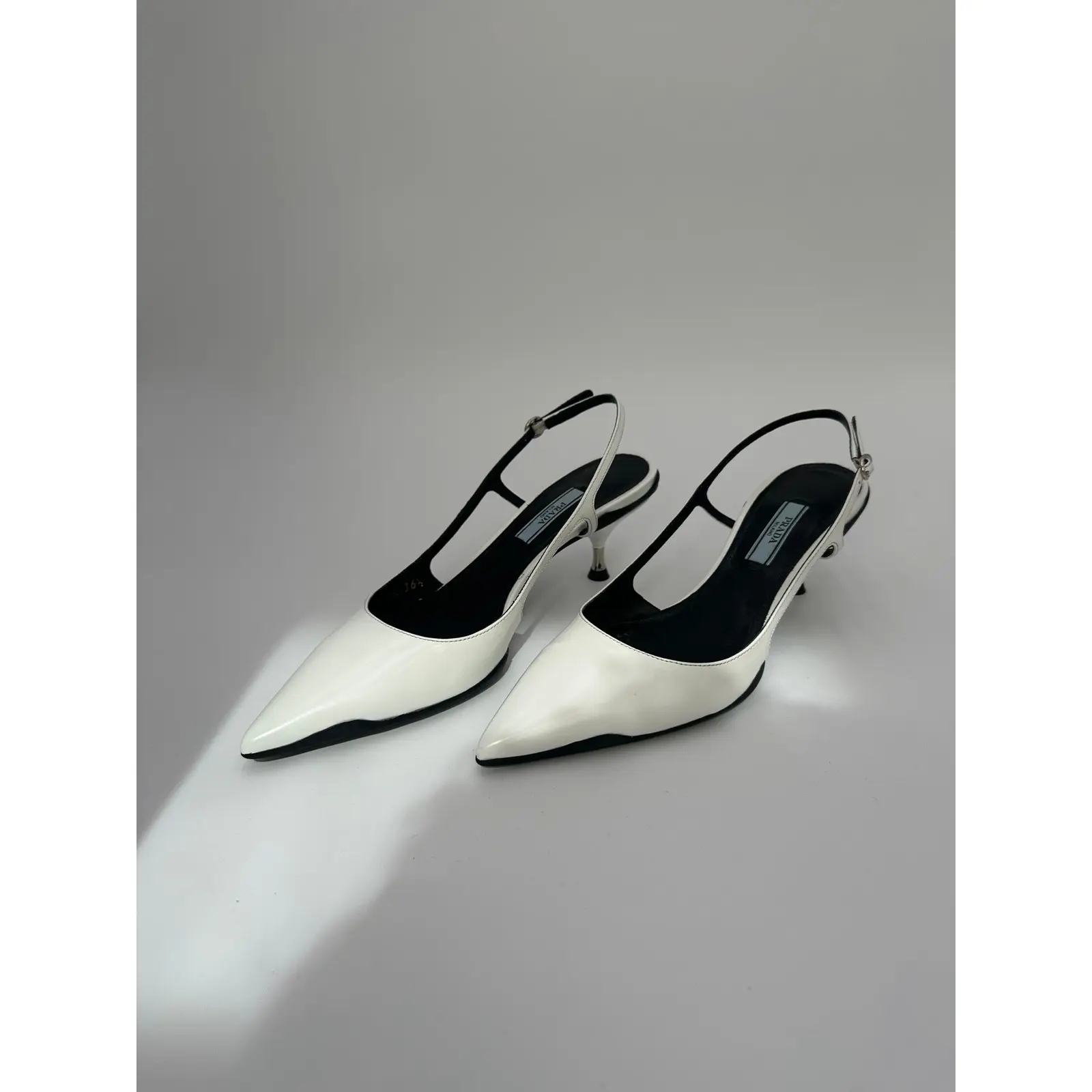 Prada White Leather Slingback Heels #10 Size 36.5/6.5, Women, Kitten Heel