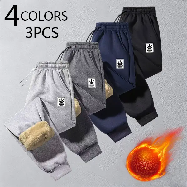 Men’s fleece-lined jogger sweatpants with a plush fleece lining and elastic waistband with drawstring; thick, insulated, and breathable athletic long pants for winter casual sports—suitable for basketball, running, fitness, and everyday streetwear.