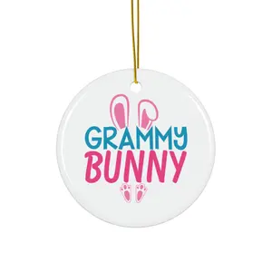 GRAMMY BUNNY ORNAMENT, CHRISTMAS DECORATIONS, 3 INCHES CIRCLE ORNAMENT, CERAMIC ORNAMENT