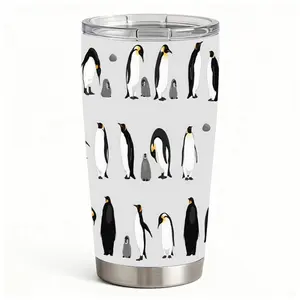 20oz Adorable Penguin Family Pattern Stainless Steel Tumbler， Tumbler with Lid Double Wall Vacuum Insulated Travel Mug