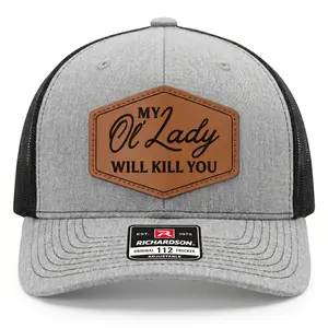 RabbitTees Husband Hat, Leather Patch Richardson 112 Trucker Hat Snapback Mesh Cap