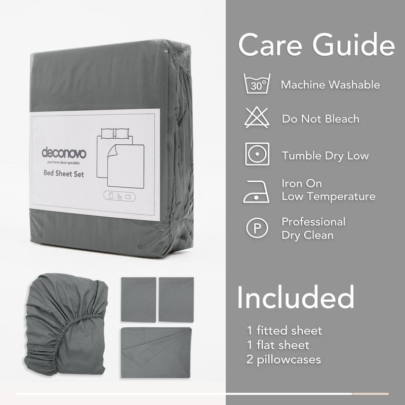 Deconovo Bedding Sets, Modern Bedding Sets, 1 Fitted Sheet, 1 Flat sheet & 2  Pillowcase cases, Soft Comfy Bedding Set, Bedroom Accessories