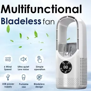 Portable air conditioning fan, USB tower fan, quiet bladeless high-power desktop spray cooling air conditioner for home use, water mist cooling, 7-color LED ambient light, timer and automatic shutdown function, perfect essential for office, travel