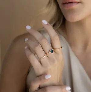 Aura Chic Blue Topaz Engagement Ring for Women - Vintage Inspired Gold Ring, Dainty Diamond Promise Ring, Romantic Girlfriend Gift