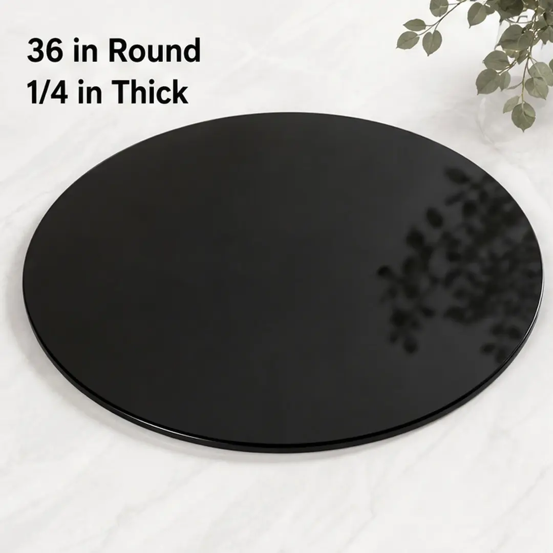 ARCH 36 Inch Round Tempered Glass Table Top Black 1/4