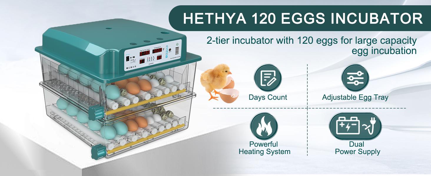 Chalixion 120 Large Capacity Incubator, Auto Rotation, Digital Temp & Humidity Control, Water Injection, Adjustable System