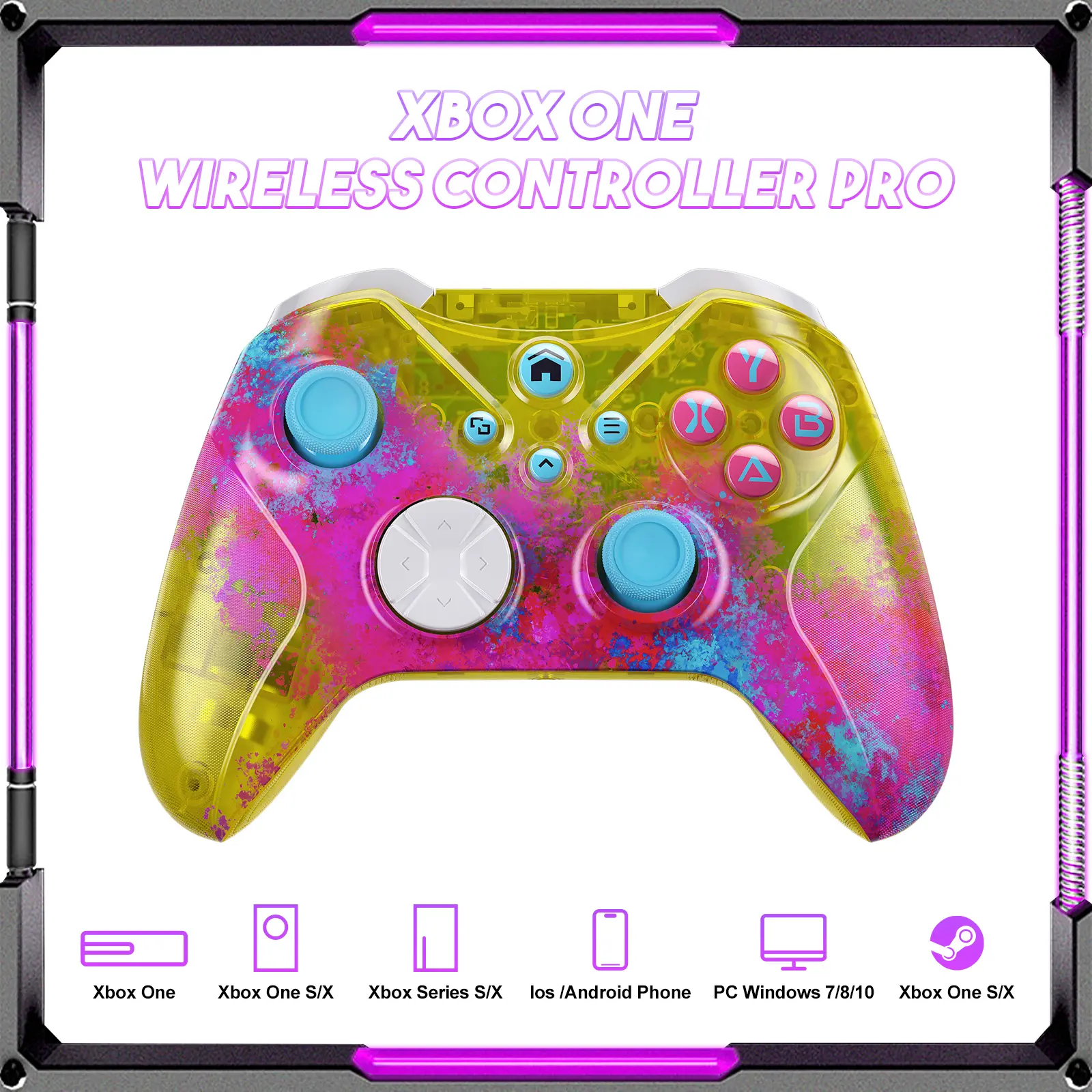 summerwins Adjustable Ergonomic Wireless Controller Pro - 360° Joystick Gamepad for Consoles&Mobile, Xbox 1, PC, Android, iOS with Turbo, Macro, Dual Vibration, Bluetooth/USB-C/WiFi Connectivity, 32ft Wireless Play, Wired Option