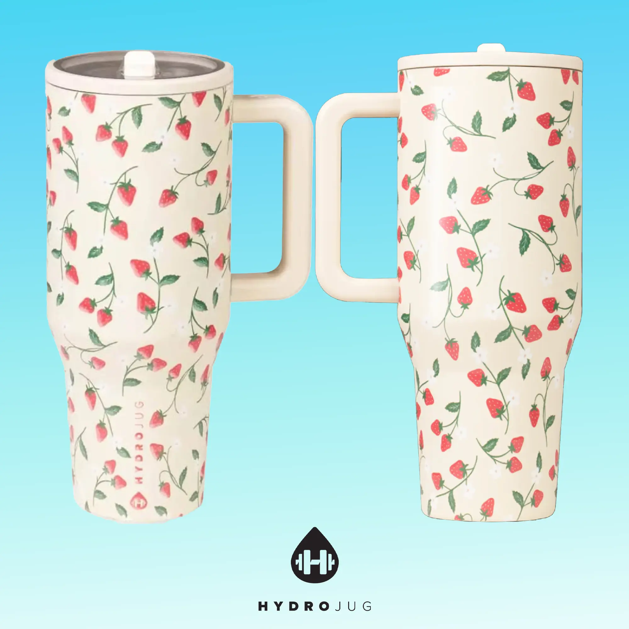 HydroJug Travel Tumbler – Strawberry Cream 32oz/40oz Stainless Steel Bottle with Leak-Proof Straw Lid