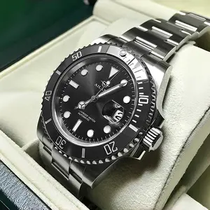 Men's Round Analog Fashion Stainless Steel Strap Watch - Automatic Mechanical, Waterproof, Luminous, Calendar, Casual Diving Wristwatch