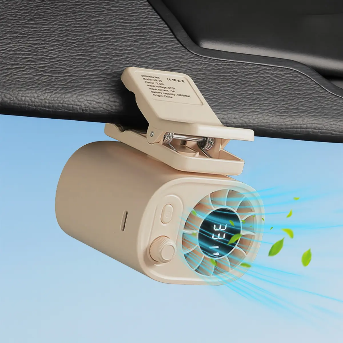 Car Clip On Fan with LED Display 360° Rotation 100 Speeds Adjustable USB Rechargeable Personal Cooling Fan 1800mAh Battery for Summer Outdoor Hiking and Travel