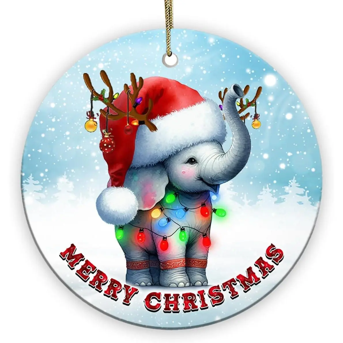 2025 Christmas Ornament - Elephant Merry Christmas Ceramic Ornament, Xmas Tree Decoration, Hanging Ornament, for Family, Friends, Elephant Lovers