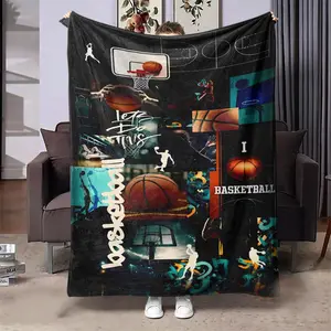 Basketball Pattern Blanket, Soft Throw Blanket, Air-Conditioned Room Blanket, Warm Nap Blanket For Home Office Travel Camping, Slogan Print Blanket