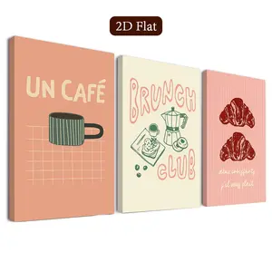 3 Piece Breakfast Theme Wall Art, Coffee Lover Canvas Poster, Croissant Art Print, Modern Humorous Posters, Framed for Living Room, Bedroom, Office, Bathroom
