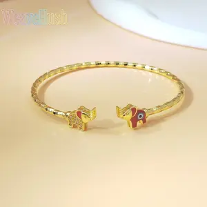 Bohemian Auspicious Baby Elephant Full Diamond Open Bangle, Light Luxury High-end Cold Style Inlaid Zircon Bracelet for Women Fashion Jewelry