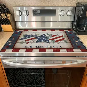 1PC heat insulation pad July Fourth "God Bless the U.S.A." Patriotic Felt Heat Resistant Mat - Non-Slip Washable Dust-Proof Kitchen Home Decor Pad for Stove, Table, Washer, Fridge, Bathroom & Appliances