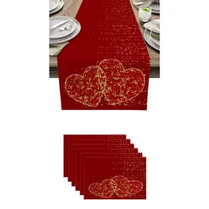 7-Piece Christmas Table Runner Set, Woven Gold Lurex Pillow & Placemat, Reusable Holiday Party Decorations, Perfect Gift