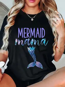 100% Cotton Mermaid Mama Cute Funny Matching Mermaid Birthday Party T-Shirt