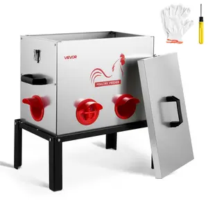 VEVOR Automatic Chicken Feeder, 40 lbs Capacity, 6 Feeding Ports No-Waste Poultry Feeder with Built-In Divider, with Latch & Handle, Metal Construction, for Chickens Bantams Pheasants Poultry Coop