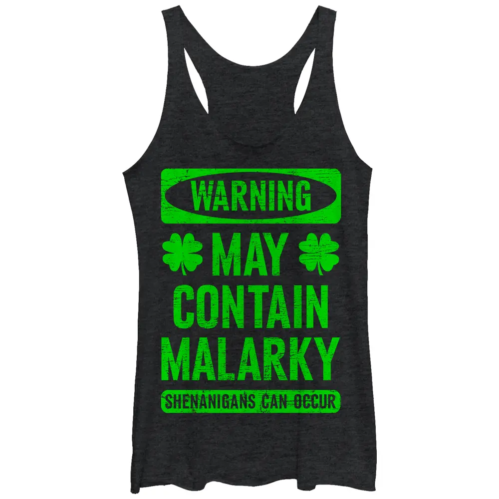 Women's Lost Gods Warning May Contain Malarky Racerback Tank Top