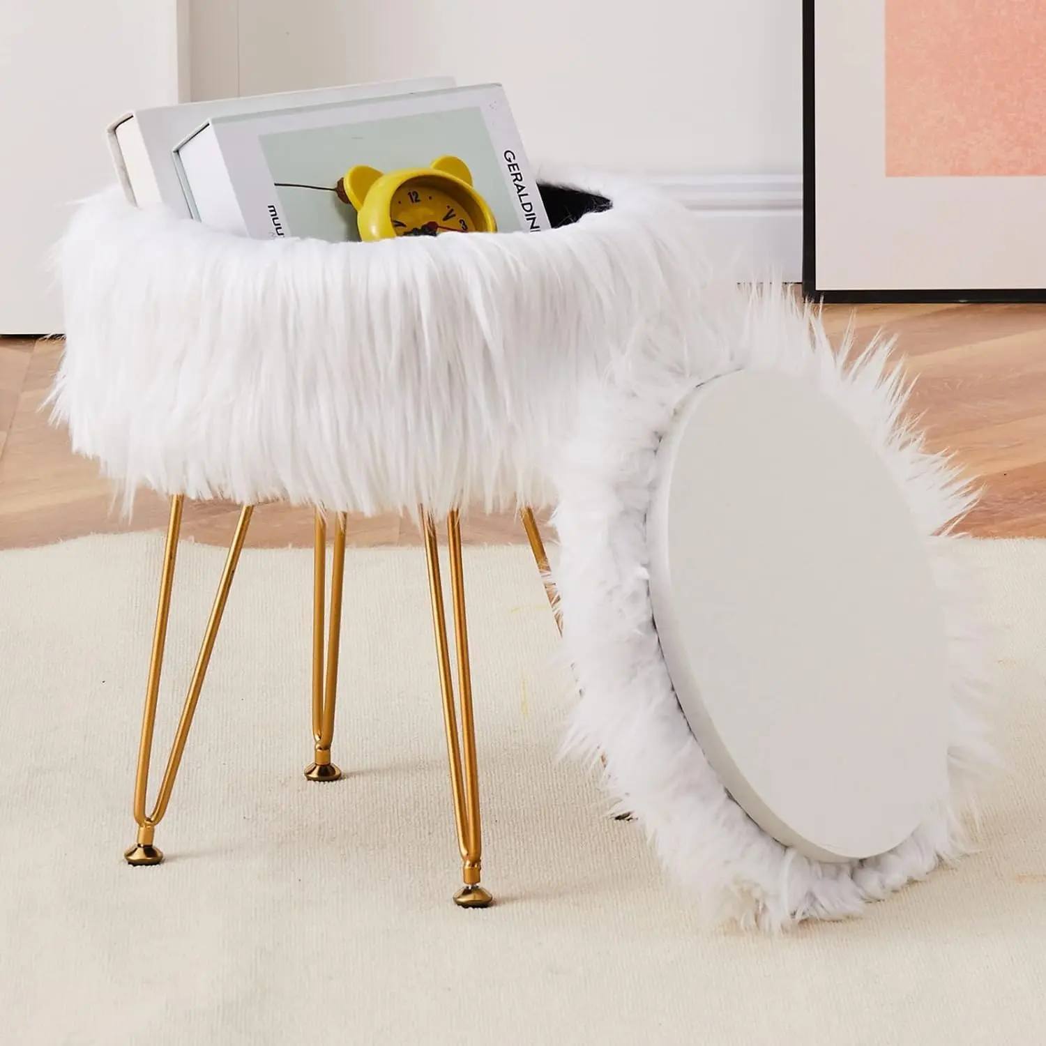 Makeup Foot Stool for Living Room, Bedroom, Entryway ,Vanity Chair With Upholstered, Affordable Ottoman Faux Anti-Slip Foot Home Decor, Autumn, Winter