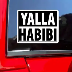 1PC Yalla Habibi Arabic Style Sticker - Durable PP Sticker for Cars, Laptops, Water Bottles and Luggage Tags - Black/White - Ideal for Personalized Vehicles, Electronics and Accessories, Car Stickers
