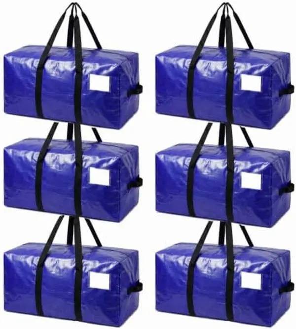 6-Pack Heavy-Duty Extra Large Storage Bags with Zippers & Sturdy Handles, Home Organiser Bedding Packing Bags for Moving & College Essentials, Space-Saving Blue Travel Storage Totes