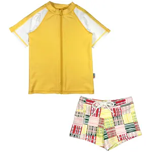 Kids Euro Shorties + Short Sleeve Rash Guard Set - Madras Mania