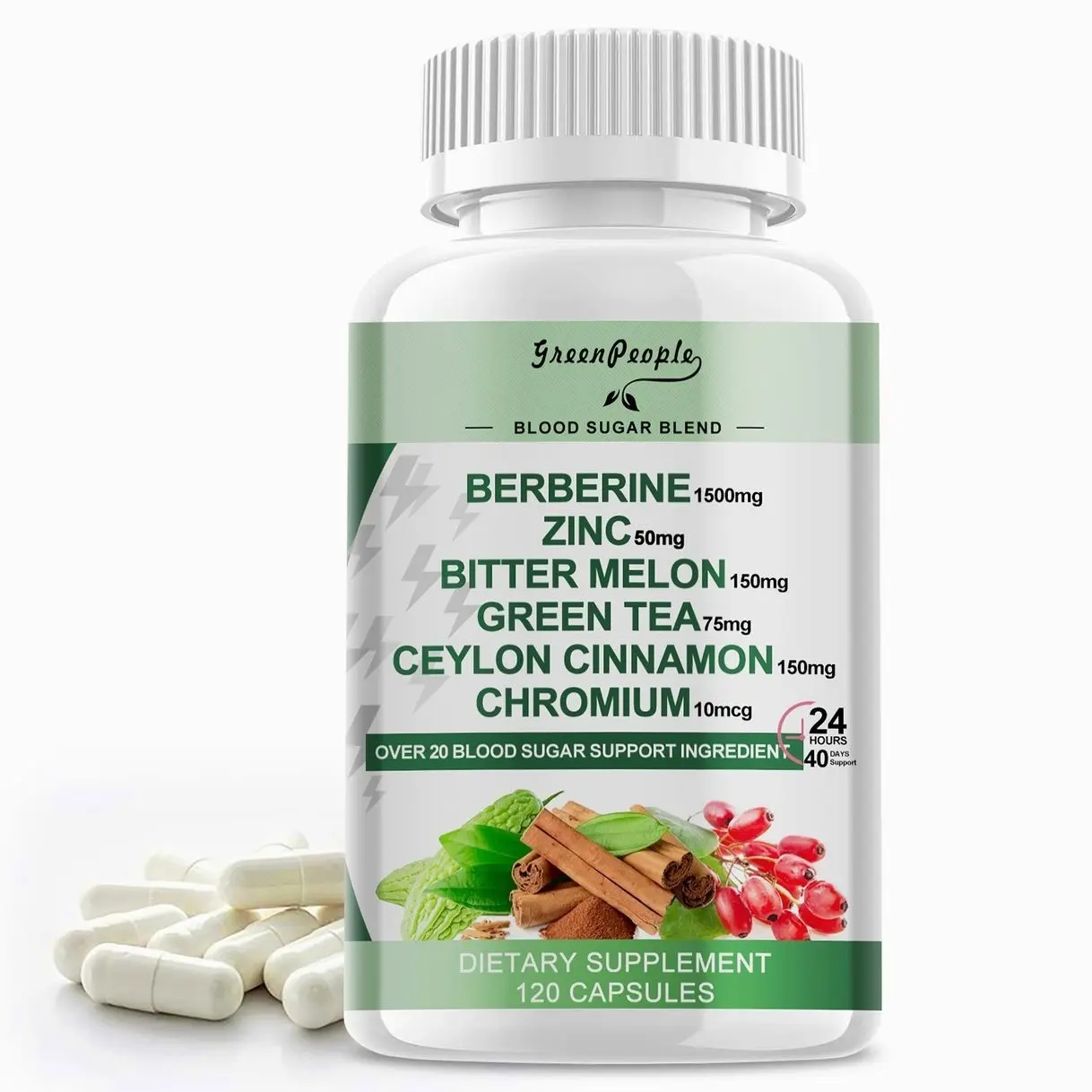 Berberine Supplement 1500mg – 120 Capsules – Ceylon Cinnamon, Bitter Melon, Chromium, Zinc, Berberine HCI Root Supplements Pills –