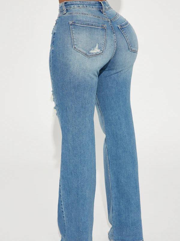 Remi Ripped Stretch Baggy Jeans - Medium Wash