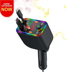 [Upgraded] 5-in-1 Car Wireless Audio Player: Dual Retractable Cables, Starry Sky LED Roof Projector, Triple Charging Ports & RGB Ambient Light