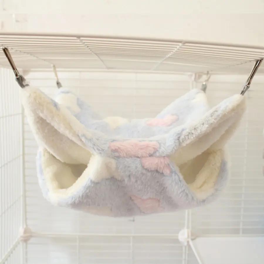 Small Animal Hammock - Double-Layer Fleece Hanging Bed for Hamsters/Sugar Gliders/Rats, Winter Warm Hideout with Metal Hooks (Perfect for Cages & Playpens)