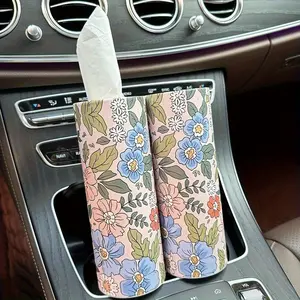 Colorful Flower Pattern Car Tissue Roll Holder, 1 Count Space Saving Car Tissue Box, Decorative Car Tissue Holder, Car Accessories for Stowing & Tidying