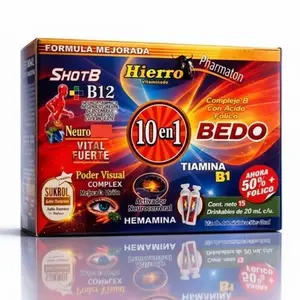 (2) Bedo 10-in-1 Multivitamin Complex – B12, Folic Acid, Iron and Thiamine B1 – 15 Drinkable Vials 20ml – Antioxidant Formula for Vitality and Visual Health