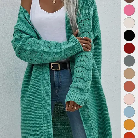 New Long Knit Cardigan for Women, Casual Plain Design, Fitted Style, Perfect for Fall & Winter, Trendy Outerwear Knitwear