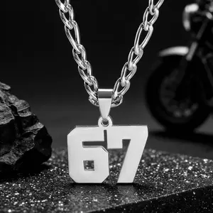 Stainless Steel Number 67 Pendant Necklace | Hip-Hop Sports Number Jewelry for Men & Boys