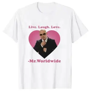 2026 Summer Live Laugh Love Mr. Worldwide Pitbull Graphic T-Shirt, Retro Hip Hop Unisex Short Sleeve Top, Vintage Casual Loose Fit Fashion Tee for Daily Street Holiday Lounge Outdoor Wear
