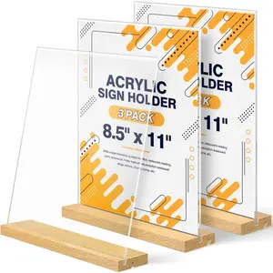 8.5 x 11  Sign Holder with  Base - Tabletop Display Menu Stand - Clear Plastic L/T Shape Vertical or Slant  Paper Holders - 3 Pack