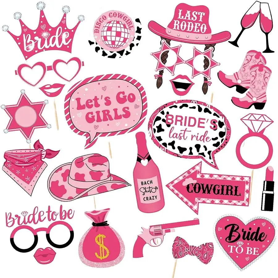 24pcs Western Cowboy Themed Party Supplies Set And Props, Party Favor, Hats, Accessories For Photo Shoot - For Texas Theme Birthday Party Decorations And Wild West Photography, Including Pink Bachelorette Party Decorations,Christmas, Party Event Props