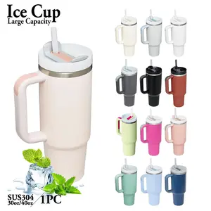 30oz/40oz Insulated Cup, Thermal Cup, Large Capacity with Straw, Lid and Handle, Stainless Steel Reusable Water Bottle, Fashionable Portable Drinkware, Travel Tumbler