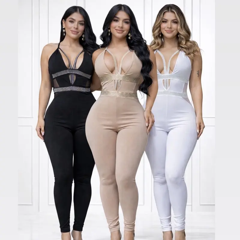 Women's Fitted Colombian Stretch Fabric Sculpting White Jumpsuit - Sleeveless 1-Piece with Lace-Up Front, Belt for Evening, Party Events