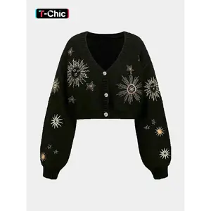 New Knitted Cardigan with Plant Snake Embroidery, Elegant Loose-Fit Long-Sleeve Sweater, Knitwear, Autumn & Winter Fashion, Soft and Comfortable
