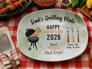 Personalized Dad Grilling Plate, Custom BBQ Platter, Fathers Day Gift, Grill Plate Gift From Kids, Papa Gift, Daddy 2026, Grandpa Plate