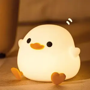 Cute Duck Shaped Design Night Light, USB Rechargeable Desktop Lights, Creative Bedside Eye Protection Atmosphere Light for Decor, Modern Night Lights, Nightlight for Bedroom, Silicone Night Light