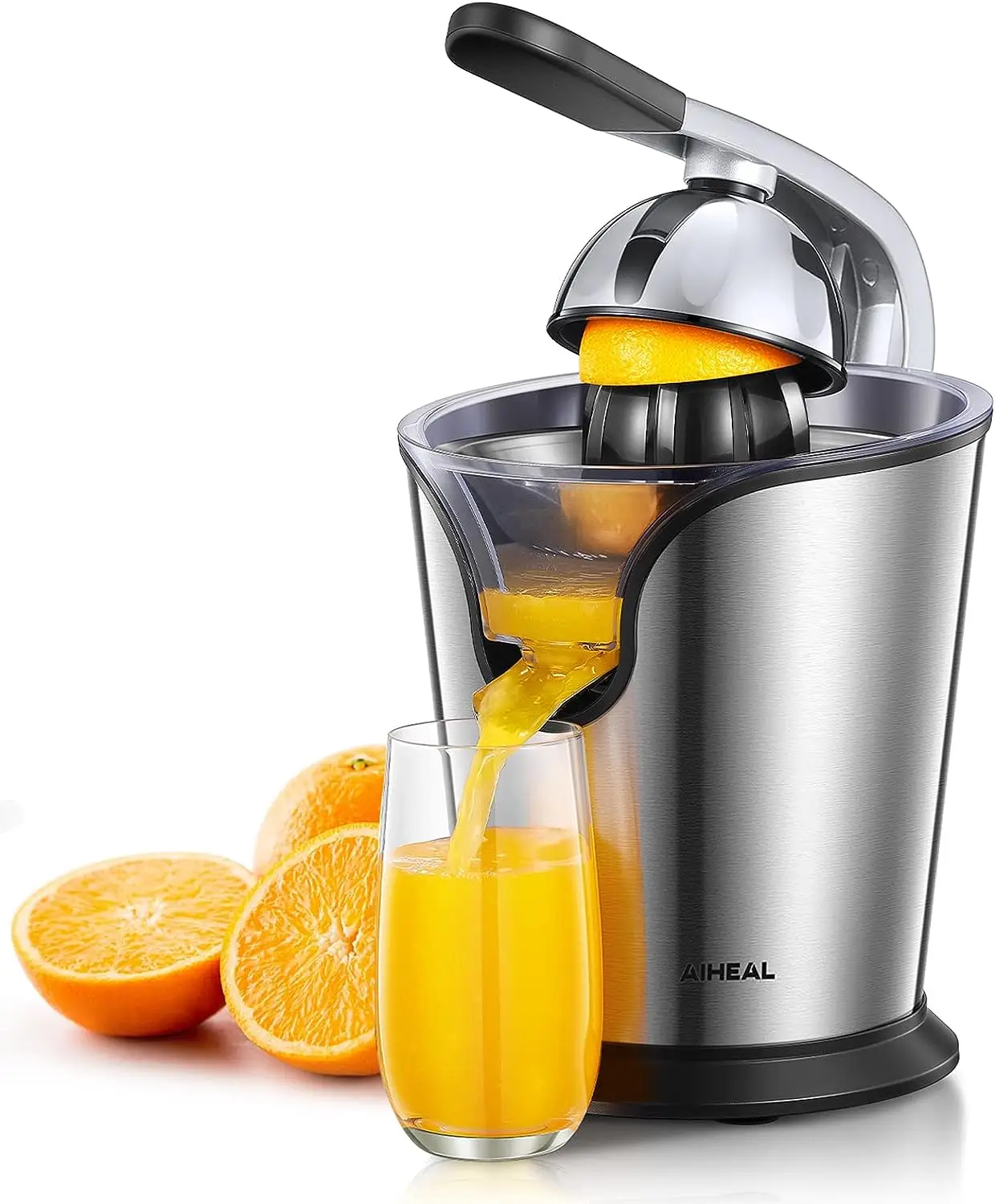 Aiheal Electric Citrus Juicer Squeezer, Oranges Juicer with Rubber Handle and Two Size Cones, 160W Silent Motor Juice Squeezer for Orange, Lemon and G