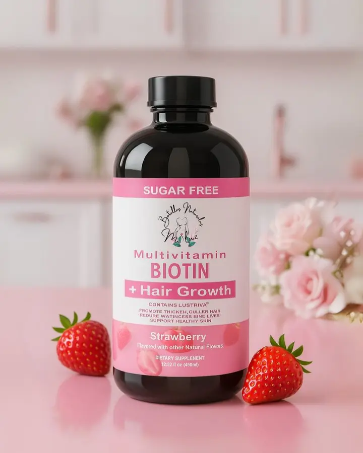Botella mi luz Biotin Multivitamin for Adults - Strawberry Flavor - Supports Hair Growth & Skin Health - Sugar-Free Formula  Supplement Beauty Dietary