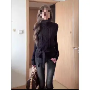 Sleeveless Black Sweater Knitwear Women Casual Pure Color Slim Pullover Fake Two-Piece Turtleneck Korean 2025 New Arrival