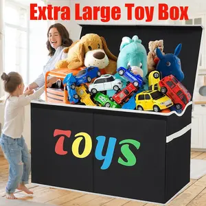 Durable Kids Toy Storage Bin with Lid - Foldable & Reinforced Chest Organizer - Ideal for Children's Bedroom, Playroom & Nursery.
