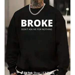 Casual Loose Fit Men’s Sweatshirt with White Bold Lettering, Soft Cotton Long Sleeve Crew Neck for Comfortable Everyday Attire