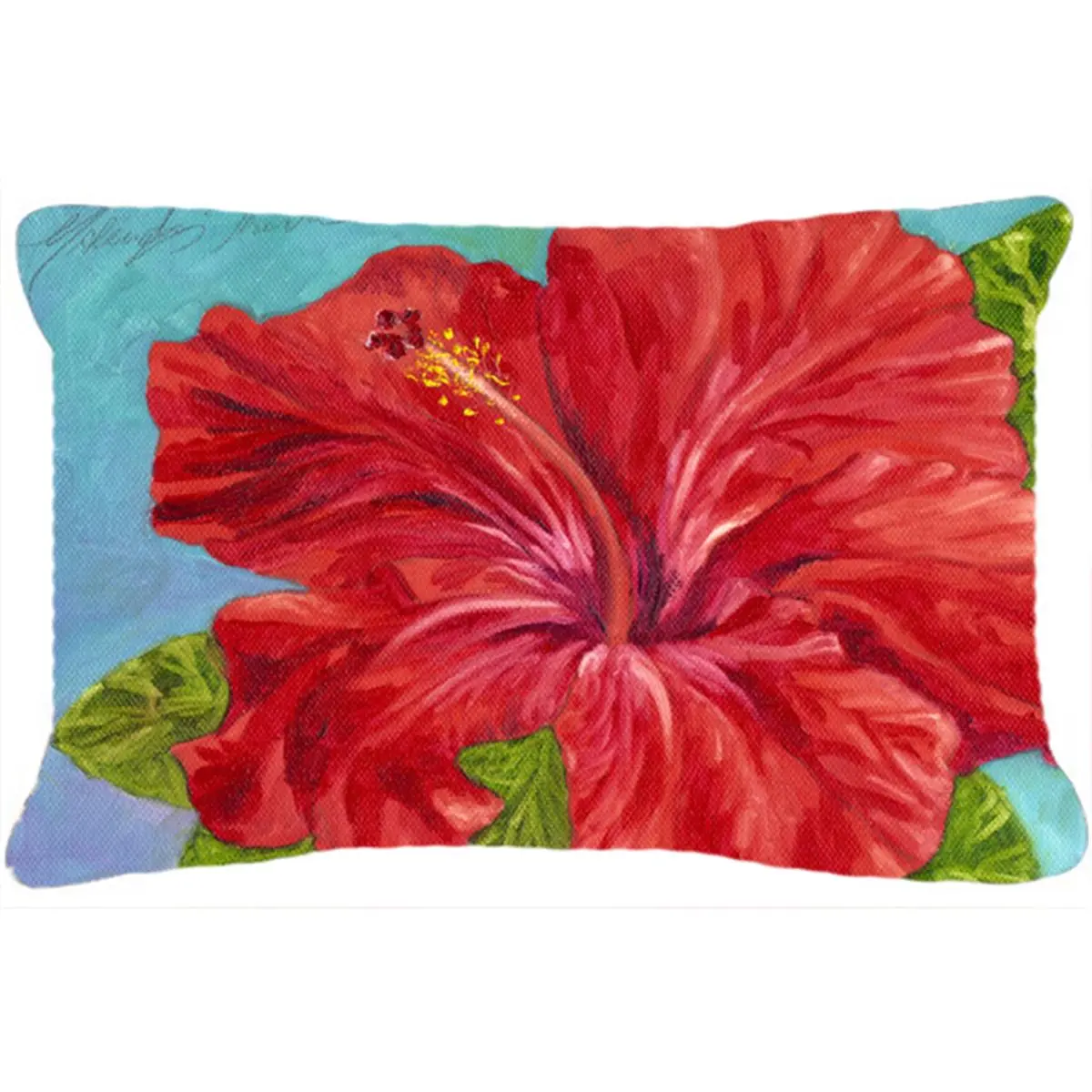 Malenda Trick Red Hibiscus Fabric Decorative Pillow, 16 x 3 x 12 in, Fade Resistant, Machine Washable Bedding Linen Accessory